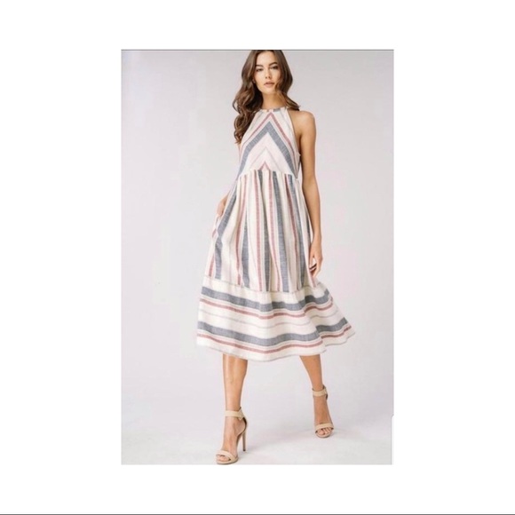 SOLD πListicle Midi Linen Striped Dress EUC M - Picture 8 of 12